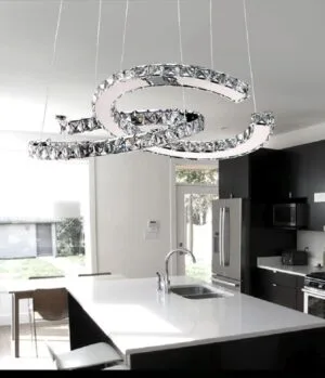 Lampadario di cristallo a sospensione due mezzelune incrociate led - immagine 2